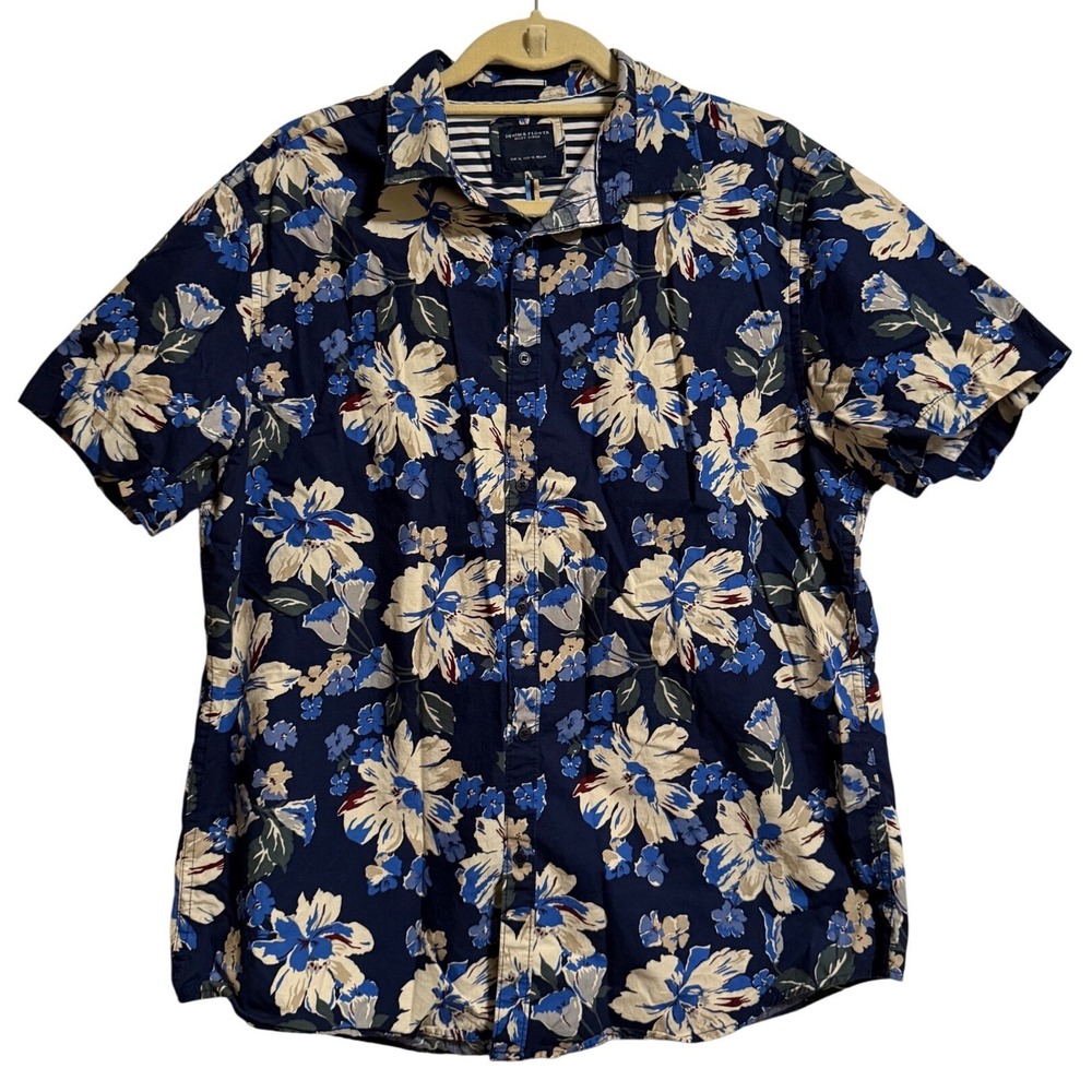 Denim & Flower Ricky Singh Mens XL Navy Floral Short Sleeve Button Down Shirt
